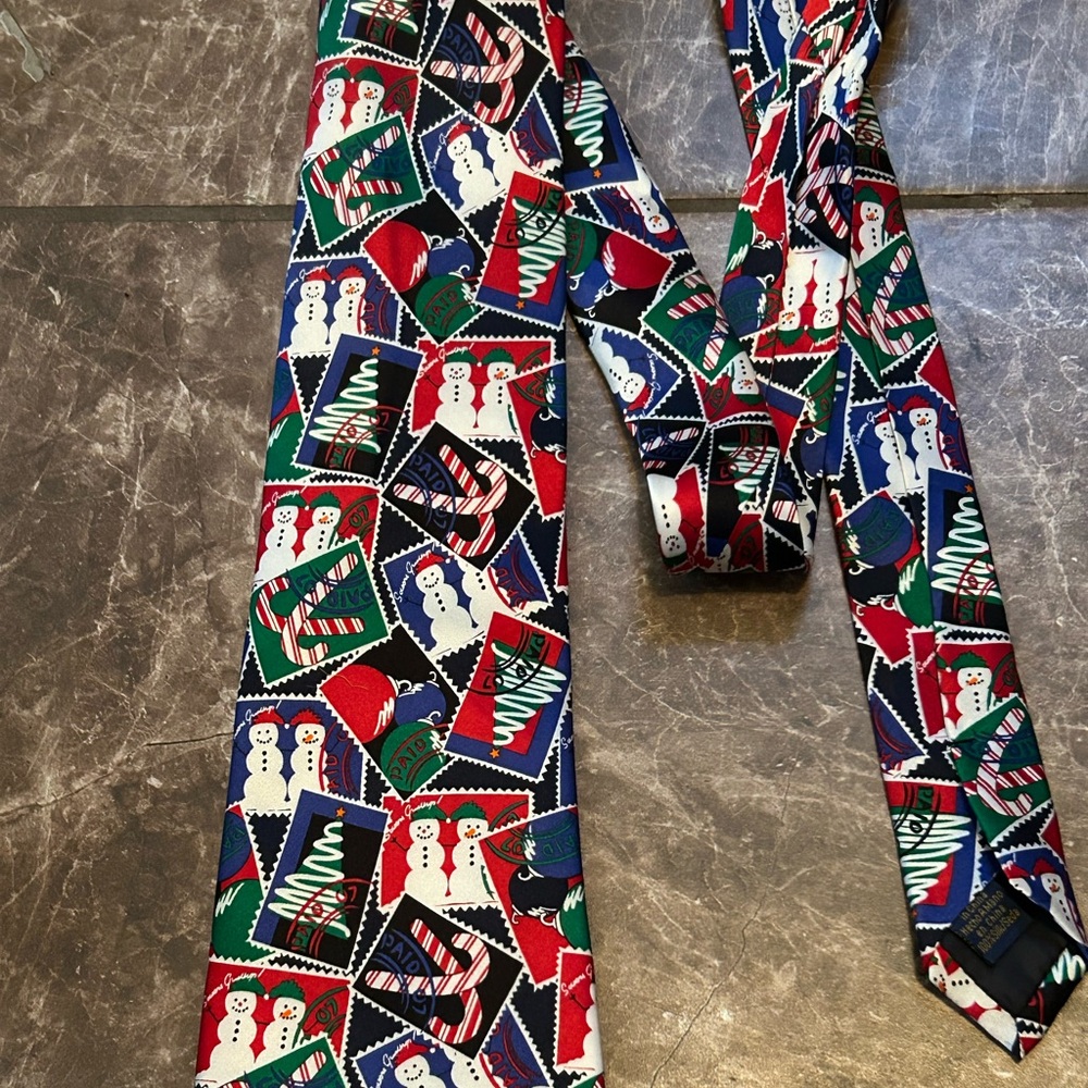 Prescot Bay silk Christmas tie with snowmen - Picture 6 of 6